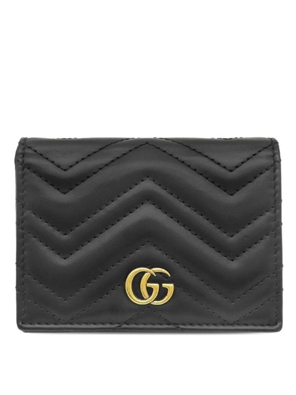 Gucci Bifold Wallet Double G Mini Leather Black Gold Quilted